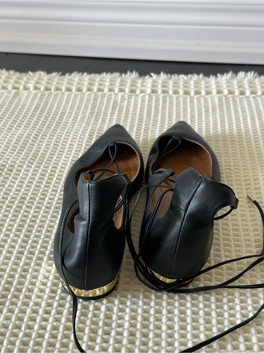 Aquazzura Christy Lace-Up Flats - Black Leather - Picture 3 of 6